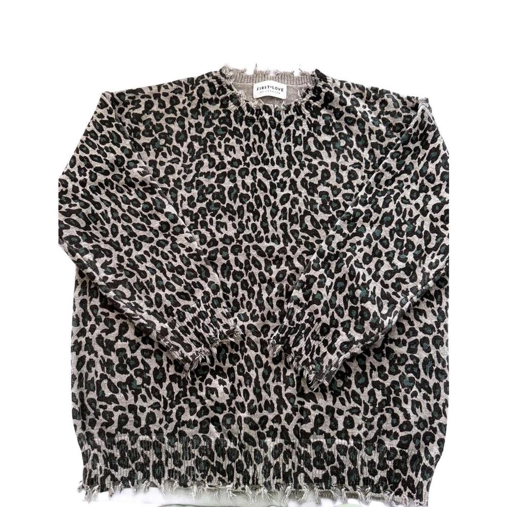 First Love Leopard Print Sweater with Distressed Hem